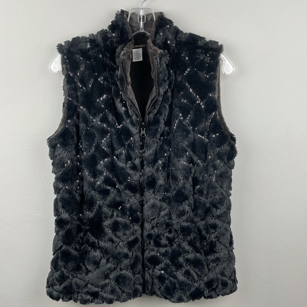 JOAN RIVERS Black Faux Fur & Sequin SOFT Vest Size XS